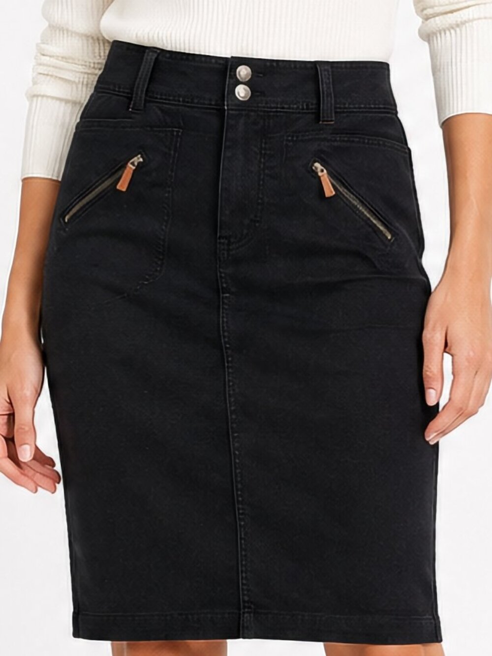 Lauren Ralph Lauren Pencil Skirt 10P Black Denim Utility Zip Pocket Petite Moto